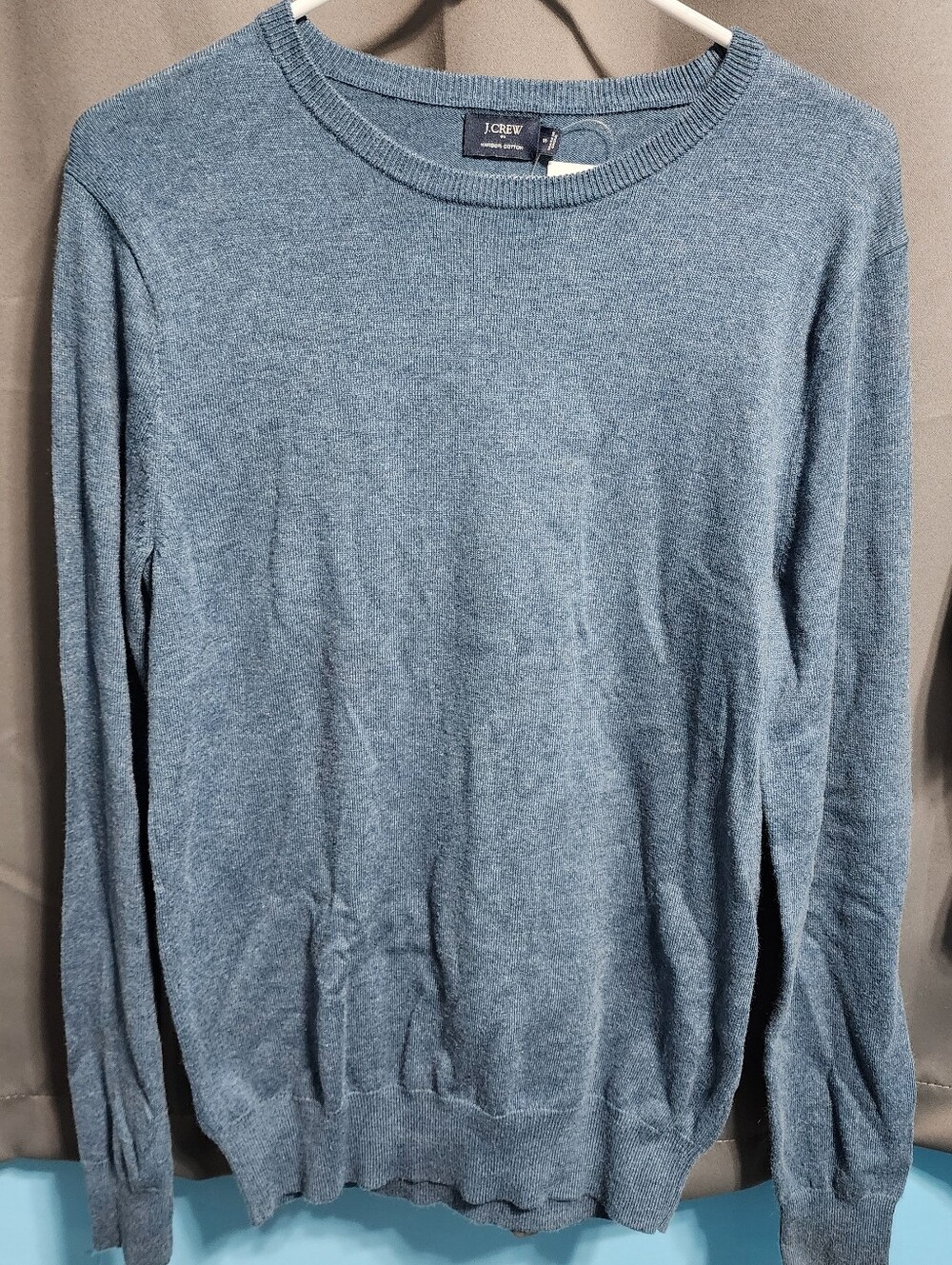 NWT J.Crew Men’s Harbor Cotton Merino Wool Crewneck Sweater Blue Small F4707